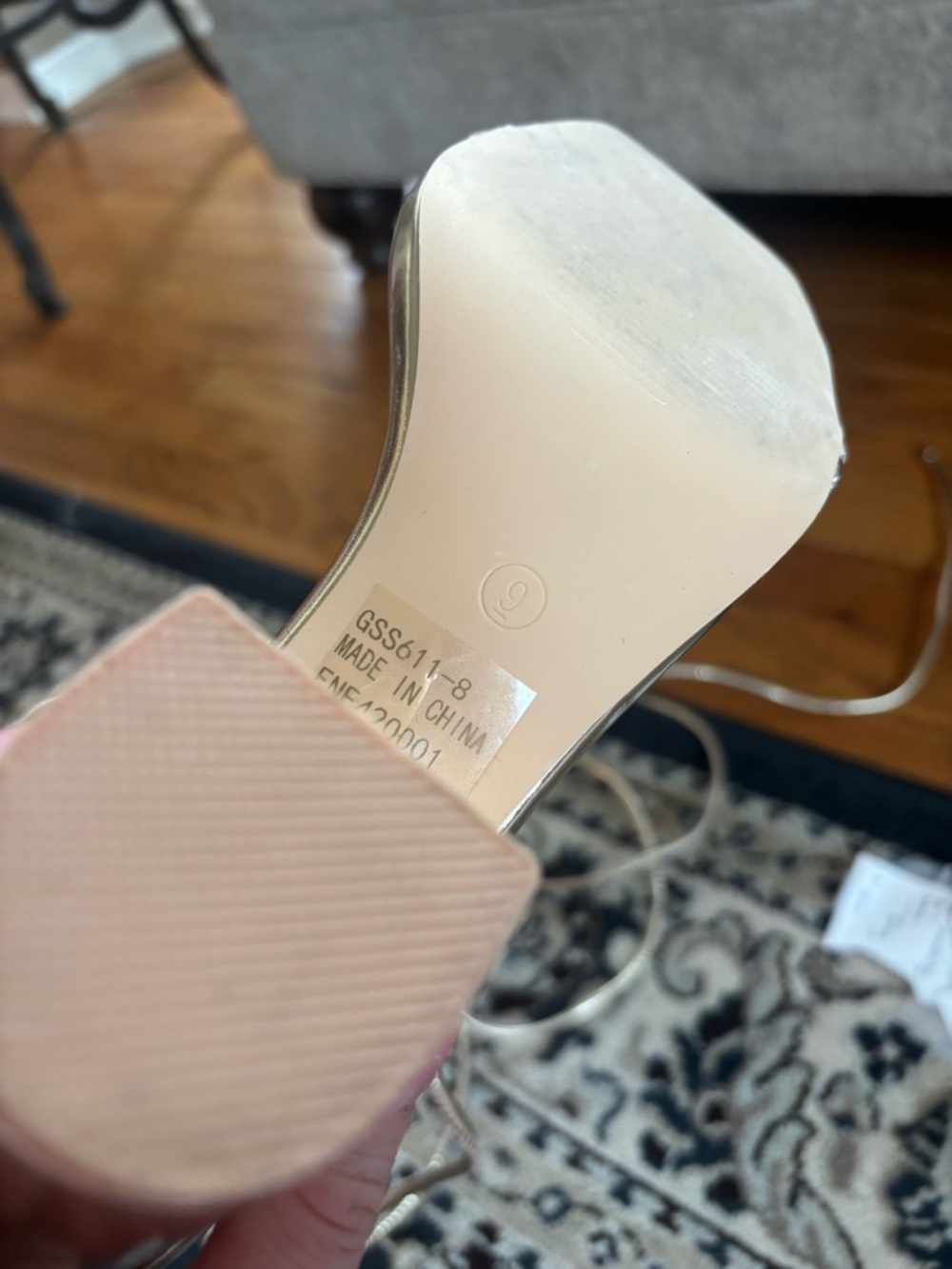 Gold Strappy Square-Toe Block Heel Sandals with Wrap Ties - Picture 6 of 6